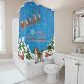 Vrolijk kerstcadeautje met kerstman douchegordijn (In situ)