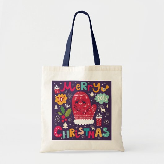 Vrolijk kerstcadeautje met kleurrijke tekst en ker tote bag (Voorkant)