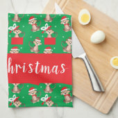Vrolijk kerstcadeautje Monkey Holiday Patroon Rood Theedoek (Quarter Fold)