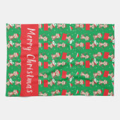 Vrolijk kerstcadeautje Monkey Holiday Patroon Rood Theedoek (Horizontaal)