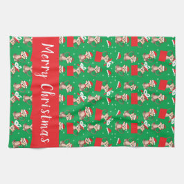 Vrolijk kerstcadeautje Monkey Holiday Patroon Rood Theedoek