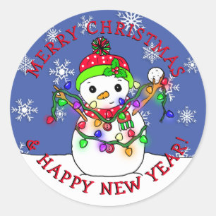 Vrolijk kerstcadeautje nieuwjaar Snowman Ronde Sticker