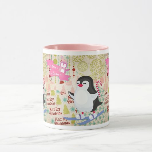 Vrolijk kerstcadeautje Penguin roze Mok (Midden)