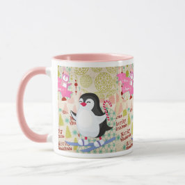 Vrolijk kerstcadeautje Penguin roze Mok