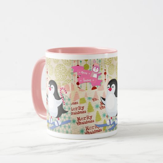 Vrolijk kerstcadeautje Penguin roze Mok (Voorkant links)
