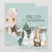 Vrolijk kerstcadeautje rood en blauwe sneeuw feestdagenkaart (Voorkant / Achterkant)