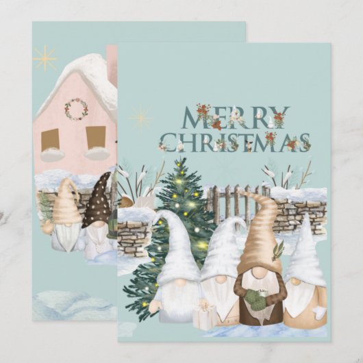 Vrolijk kerstcadeautje rood en blauwe sneeuw feestdagenkaart (Voorkant / Achterkant)