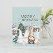 Vrolijk kerstcadeautje rood en blauwe sneeuw feestdagenkaart (Staand voorkant)