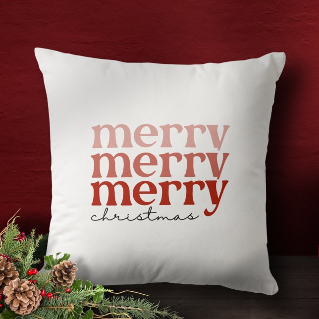 Vrolijk kerstcadeautje Rood op wit Kussen (Creator heeft geüpload)