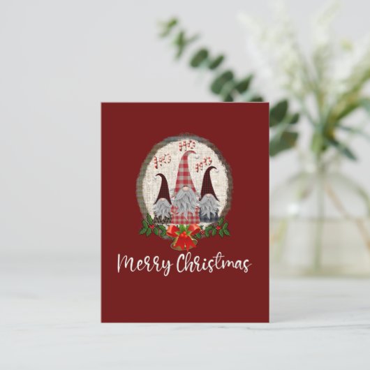 Vrolijk kerstcadeautje Rood, Rustic, Pset, Trendy Briefkaart (Staand voorkant)