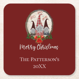 Vrolijk kerstcadeautje Rood, Rustic, Pset, Trendy Kartonnen Onderzetters