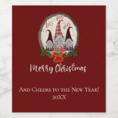 Vrolijk kerstcadeautje Rood, Rustic, Pset, Trendy Wijn Etiket (Enkel label)