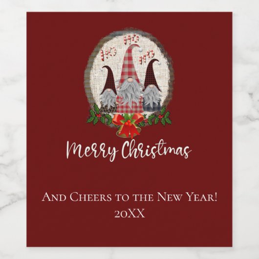 Vrolijk kerstcadeautje Rood, Rustic, Pset, Trendy Wijn Etiket (Enkel label)