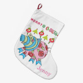 Vrolijk kerstcadeautje, Roze Varken Grote Kerstsok (Voorkant (Hangend))