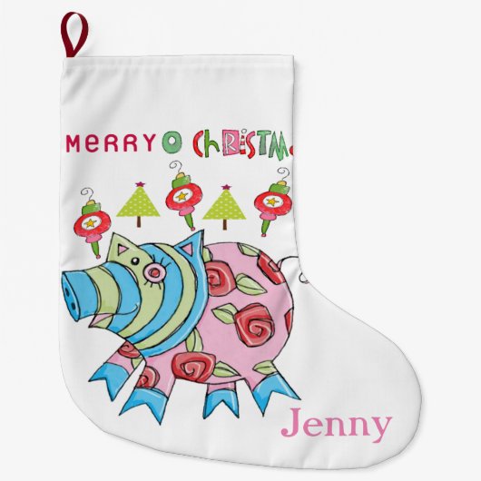 Vrolijk kerstcadeautje, Roze Varken Grote Kerstsok (Voorkant)