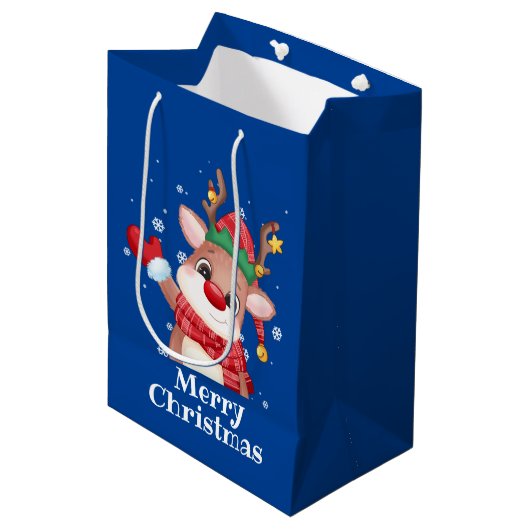 Vrolijk kerstcadeautje Rudolph The Red Nose Reinde Medium Cadeauzakje (Voorkant Gekanteld)