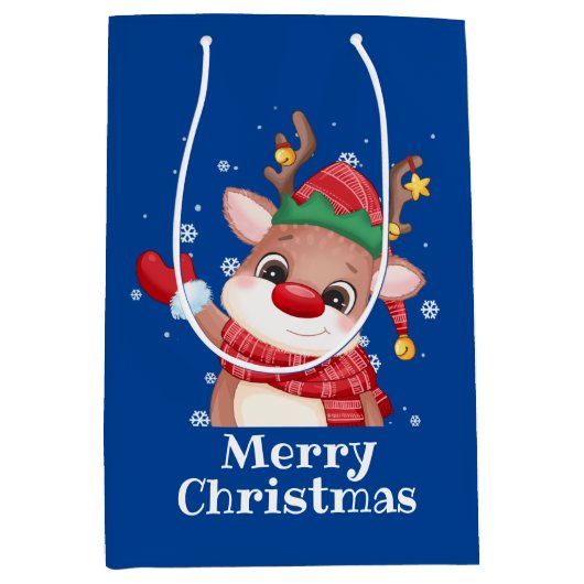 Vrolijk kerstcadeautje Rudolph The Red Nose Reinde Medium Cadeauzakje (Voorkant)