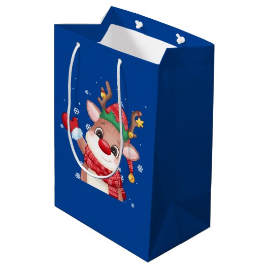 Vrolijk kerstcadeautje Rudolph The Red Nose Reinde Medium Cadeauzakje (Achterkant Gekanteld)