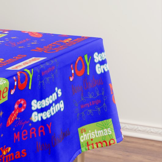 Vrolijk kerstcadeautje, Seizoenen, blauw Tafelkleed (Voorbeeld)