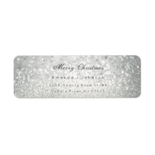Vrolijk kerstcadeautje Silver Stars Snow Grey Etiket