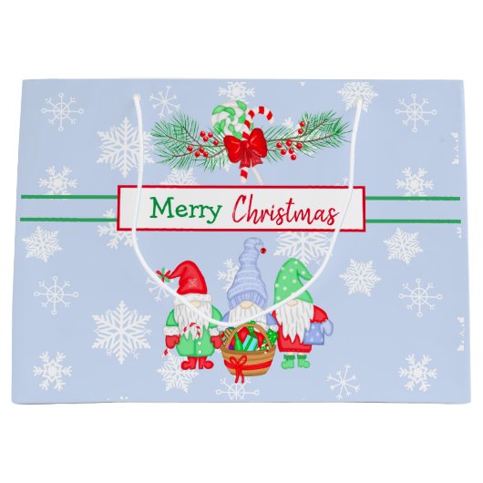 Vrolijk kerstcadeautje Snowflakes Blue Background Groot Cadeauzakje (Voorkant)