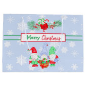 Vrolijk kerstcadeautje Snowflakes Blue Background Groot Cadeauzakje (Achterkant)