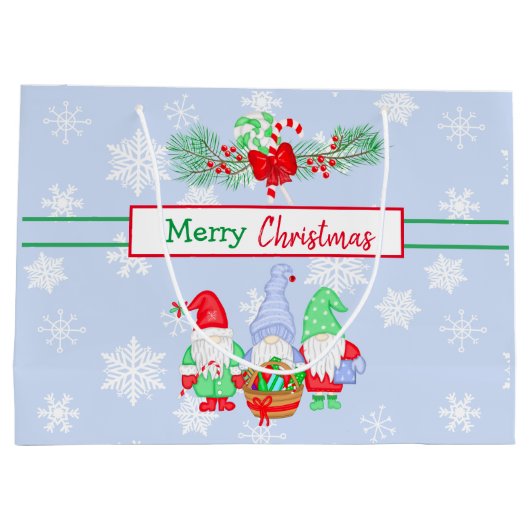 Vrolijk kerstcadeautje Snowflakes Blue Background Groot Cadeauzakje (Achterkant)