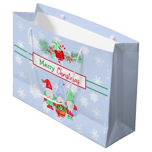 Vrolijk kerstcadeautje Snowflakes Blue Background Groot Cadeauzakje (Voorkant Gekanteld)