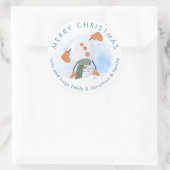 Vrolijk kerstcadeautje Snowman Cartwheel uit naam Ronde Sticker (Tas)