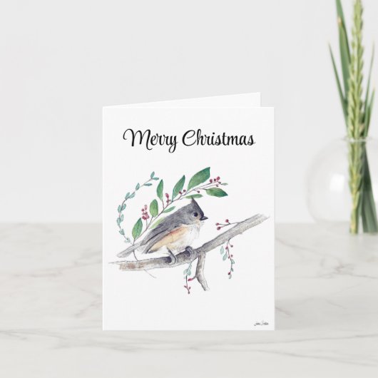 Vrolijk kerstcadeautje Titmouse Bird Holiday Kaart (Voorkant)