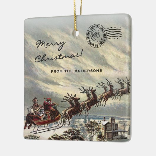 Vrolijk kerstcadeautje van Santa Sleigh Keramisch Ornament (Links)