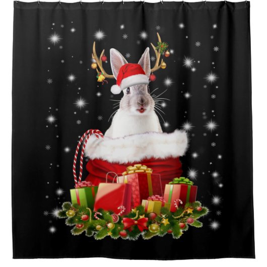 Vrolijk kerstcadeautje voor Bunny Lover Douchegordijn (Voorkant)