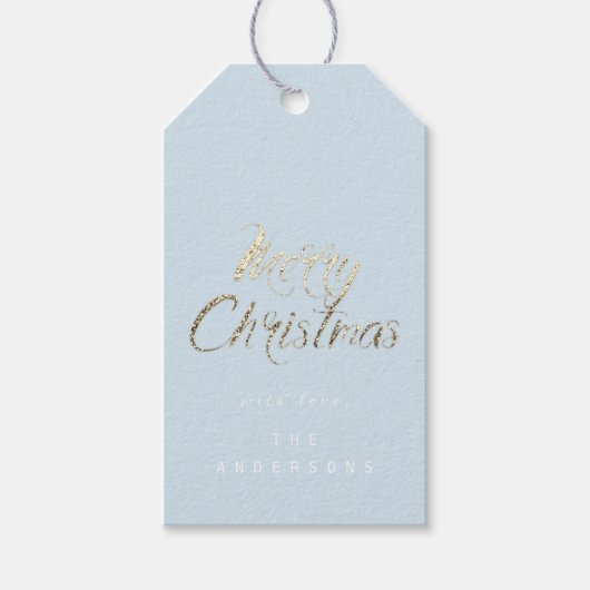 Vrolijk kerstcadeautje voor script Gold Pastel Blu Cadeaulabel (Voorkant)