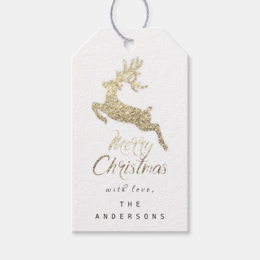 Vrolijk kerstcadeautje voor script Gold White Grey Cadeaulabel (Voorkant)