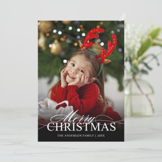 Vrolijk kerstcadeautje Witte tekst overleggen Feestdagenkaart (Staand voorkant)