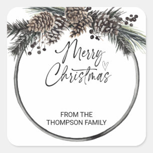 Vrolijk kerstcadeautjes Enveloppen Feestdagen wens Vierkante Sticker