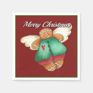 Vrolijk kerstcadebrood Angel Red Napkins Servetten