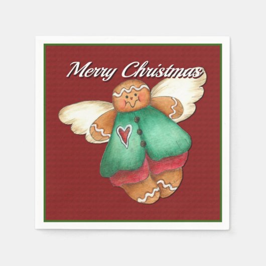 Vrolijk kerstcadebrood Angel Red Napkins Servetten (Voorkant)