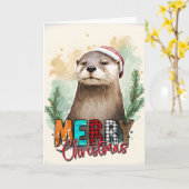 Vrolijk kerstcadekaartje voor Happy Santa Otter Kaart (Gele Bloem)
