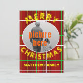 Vrolijk kerstcheque geruite familie kerstfeest kaart (Staand voorkant)