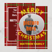 Vrolijk kerstcheque geruite familie kerstfeest kaart (Voorkant / Achterkant)