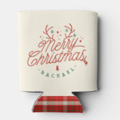 Vrolijk kerstcheque geruite gepersonaliseerde rend blikjeskoeler (Achterkant)