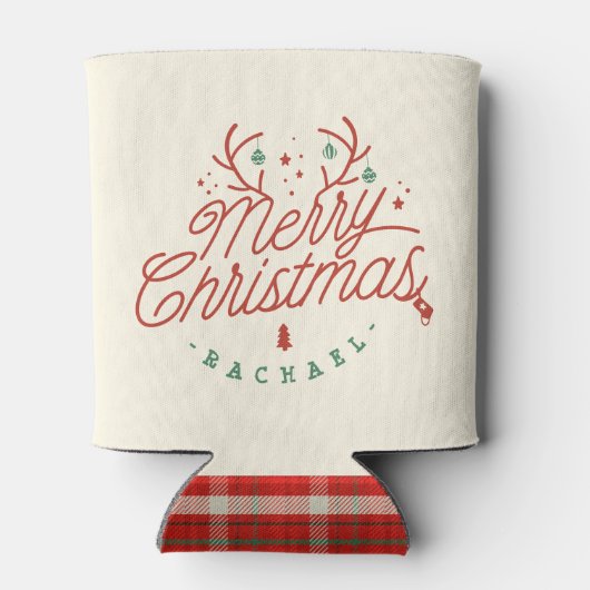 Vrolijk kerstcheque geruite gepersonaliseerde rend blikjeskoeler (Achterkant)