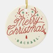 Vrolijk kerstcheque geruite gepersonaliseerde rend keramisch ornament (Voorkant)