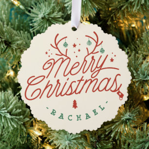 Vrolijk kerstcheque geruite gepersonaliseerde rend ornament kaart