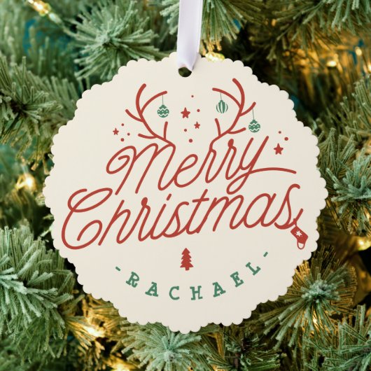 Vrolijk kerstcheque geruite gepersonaliseerde rend ornament kaart (Insitu (Drie))