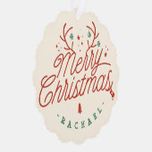 Vrolijk kerstcheque geruite gepersonaliseerde rend ornament kaart (Rechts)