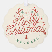 Vrolijk kerstcheque geruite gepersonaliseerde rend ornament kaart (Voorkant)