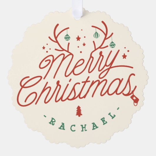 Vrolijk kerstcheque geruite gepersonaliseerde rend ornament kaart (Voorkant)