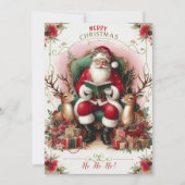 Vrolijk kerstcitaat Santa Reading to Reinders Feestdagenkaart (Voorkant)